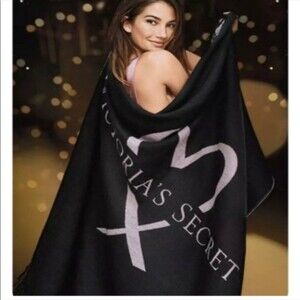 Victoria’s Secret Blanket Black with Pink Signature Heart 50" x 60" NWT